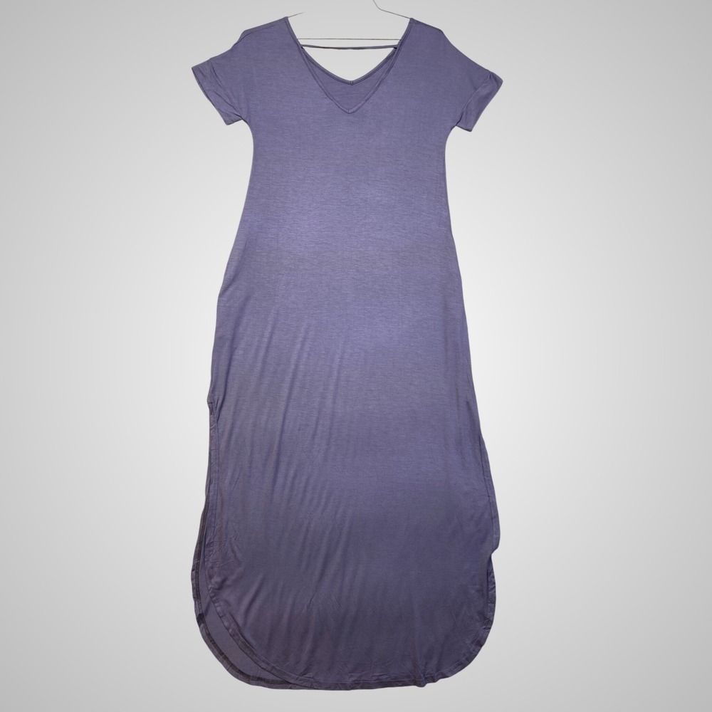 Grecerelle Womens Purple Rayon Spandex Short Sleeve High‎ Low Maxi Dress Size S
